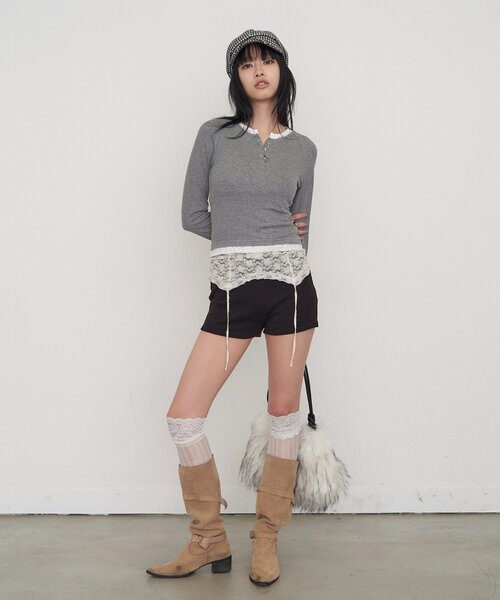 WHO'S WHO gallery（フーズフーギャラリー）の「【WEB限定】レイヤードリングドットLSトップス（Tシャツ/カットソー・レディース・グレー/ブラック/チャコールグレー・FREE）」の10枚目の写真