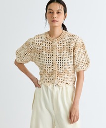 【CLANE/クラネ】MALL BORDER HAND CROCHET KNIT CARDIGAN/ハンドクロシェニットカーディガン
