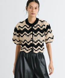 【CLANE/クラネ】MALL BORDER HAND CROCHET KNIT CARDIGAN/ハンドクロシェニットカーディガン