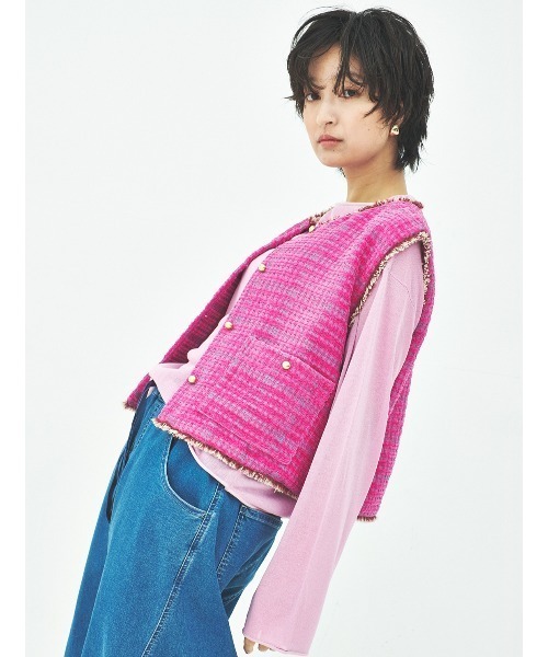 MUUNAA（ムウナ）の「ツイードベスト（ベスト・レディース・ピンク/ブラック・F）」の2枚目の写真