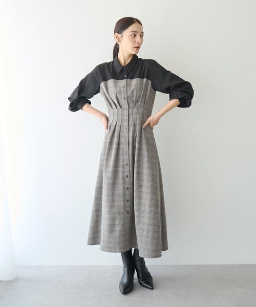YECCA VECCA（イェッカヴェッカ）の「ベアドッキングワンピース（シャツワンピース・レディース・ストライプ/チェック/ベージュ・FREE）」の3枚目の写真