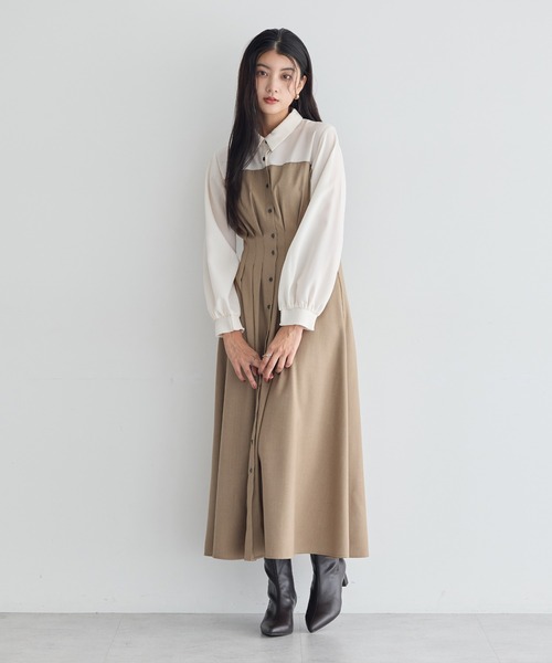 YECCA VECCA（イェッカヴェッカ）の「ベアドッキングワンピース（シャツワンピース・レディース・ストライプ/チェック/ベージュ・FREE）」の7枚目の写真