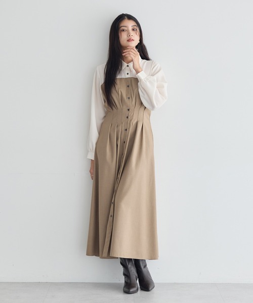 YECCA VECCA（イェッカヴェッカ）の「ベアドッキングワンピース（シャツワンピース・レディース・ストライプ/チェック/ベージュ・FREE）」の8枚目の写真