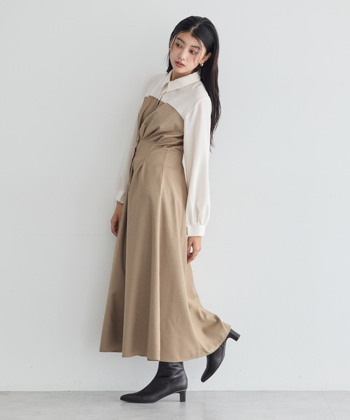 YECCA VECCA（イェッカヴェッカ）の「ベアドッキングワンピース（シャツワンピース・レディース・ストライプ/チェック/ベージュ・FREE）」の10枚目の写真
