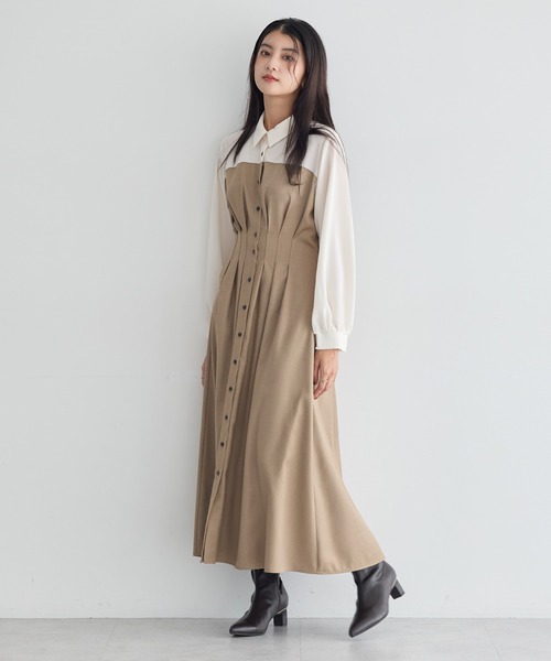 YECCA VECCA（イェッカヴェッカ）の「ベアドッキングワンピース（シャツワンピース・レディース・ストライプ/チェック/ベージュ・FREE）」の9枚目の写真