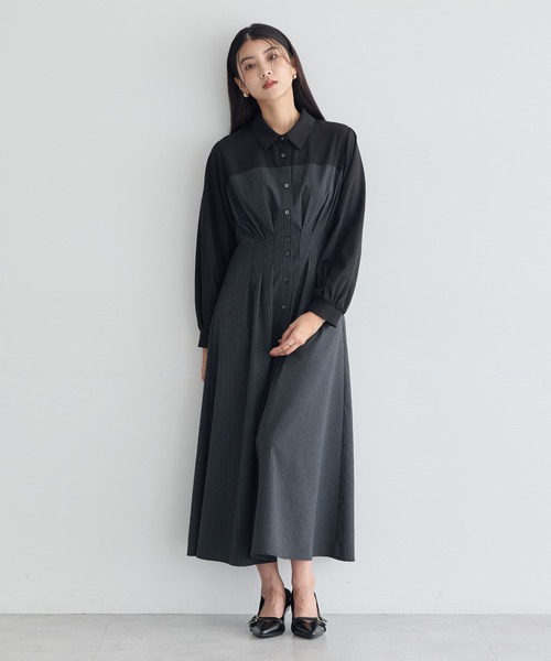 YECCA VECCA（イェッカヴェッカ）の「ベアドッキングワンピース（シャツワンピース・レディース・ストライプ/チェック/ベージュ・FREE）」の16枚目の写真