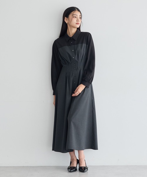 YECCA VECCA（イェッカヴェッカ）の「ベアドッキングワンピース（シャツワンピース・レディース・ストライプ/チェック/ベージュ・FREE）」の17枚目の写真