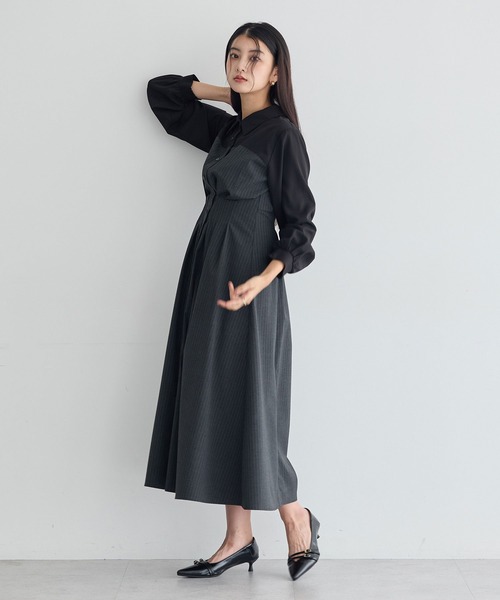 YECCA VECCA（イェッカヴェッカ）の「ベアドッキングワンピース（シャツワンピース・レディース・ストライプ/チェック/ベージュ・FREE）」の18枚目の写真