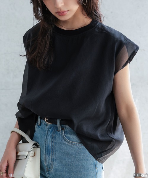 KOBE LETTUCE（コウベレタス）の「オーガンジードッキングTシャツ（Tシャツ/カットソー・レディース・ブラック/ホワイト・M）」の6枚目の写真