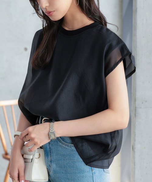KOBE LETTUCE（コウベレタス）の「オーガンジードッキングTシャツ（Tシャツ/カットソー・レディース・ブラック/ホワイト・M）」の7枚目の写真