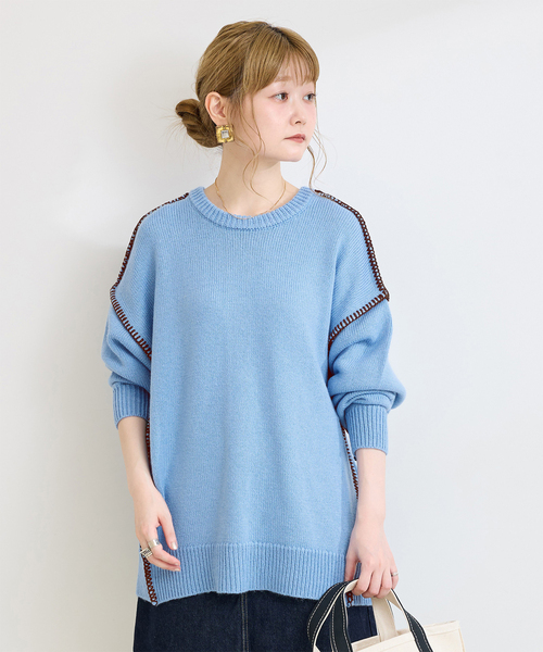 B.C STOCK(ベーセーストック)の「ウォッシャブル / ブランケットステッチ2WAYニット(ニット/セーター・レディース・サックスブルー/ブラック/ホワイト・FREE)」の3枚目の写真