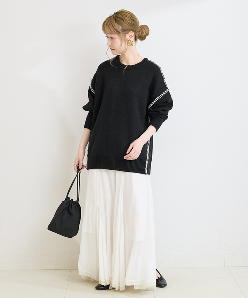 B.C STOCK(ベーセーストック)の「ウォッシャブル / ブランケットステッチ2WAYニット(ニット/セーター・レディース・サックスブルー/ブラック/ホワイト・FREE)」の21枚目の写真