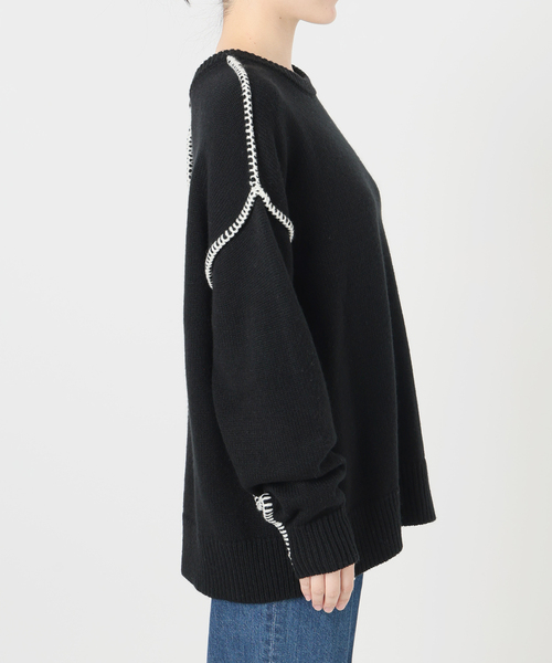 B.C STOCK(ベーセーストック)の「ウォッシャブル / ブランケットステッチ2WAYニット(ニット/セーター・レディース・サックスブルー/ブラック/ホワイト・FREE)」の5枚目の写真