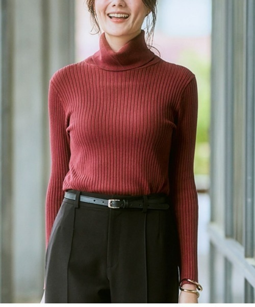 7days Life Styling（セブンデイズライフスタイリング）の「【静電気防止/UVカット】毛玉になりにくい　リブタートルネックニット（ニット/セーター・レディース・レッド系/杢グレー/ベージュ/ブラック/ロイヤルブルー・M/L/LL/S）」の5枚目の写真