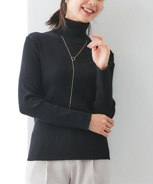 7days Life Styling（セブンデイズライフスタイリング）の「【静電気防止/UVカット】毛玉になりにくい　リブタートルネックニット（ニット/セーター・レディース・レッド系/杢グレー/ベージュ/ブラック/ロイヤルブルー・M/L/LL/S）」の2枚目の写真