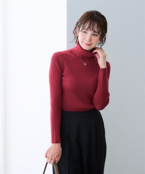 7days Life Styling（セブンデイズライフスタイリング）の「【静電気防止/UVカット】毛玉になりにくい　リブタートルネックニット（ニット/セーター・レディース・レッド系/杢グレー/ベージュ/ブラック/ロイヤルブルー・M/L/LL/S）」の18枚目の写真