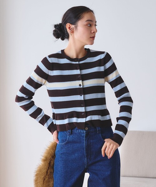 BEAUTY&YOUTH UNITED ARROWS(ビューティーアンドユースユナイテッドアローズ)の「【WEB限定 Wardrobe DAILY MINIMAL】ボーダー ペプラムニットカーディガン(カーディガン/ボレロ・レディース・ナチュラル/ブラック/ダークブラウン・FREE)」の5枚目の写真