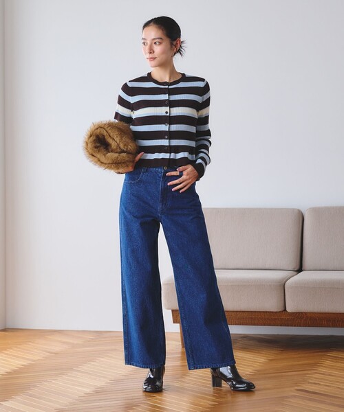 BEAUTY&YOUTH UNITED ARROWS(ビューティーアンドユースユナイテッドアローズ)の「【WEB限定 Wardrobe DAILY MINIMAL】ボーダー ペプラムニットカーディガン(カーディガン/ボレロ・レディース・ナチュラル/ブラック/ダークブラウン・FREE)」の6枚目の写真