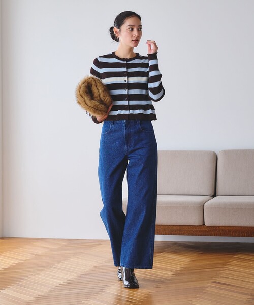 BEAUTY&YOUTH UNITED ARROWS(ビューティーアンドユースユナイテッドアローズ)の「【WEB限定 Wardrobe DAILY MINIMAL】ボーダー ペプラムニットカーディガン(カーディガン/ボレロ・レディース・ナチュラル/ブラック/ダークブラウン・FREE)」の7枚目の写真