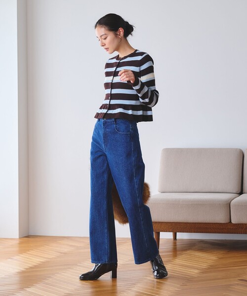 BEAUTY&YOUTH UNITED ARROWS(ビューティーアンドユースユナイテッドアローズ)の「【WEB限定 Wardrobe DAILY MINIMAL】ボーダー ペプラムニットカーディガン(カーディガン/ボレロ・レディース・ナチュラル/ブラック/ダークブラウン・FREE)」の8枚目の写真