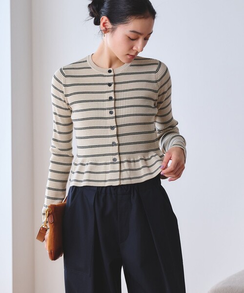 BEAUTY&YOUTH UNITED ARROWS(ビューティーアンドユースユナイテッドアローズ)の「【WEB限定 Wardrobe DAILY MINIMAL】ボーダー ペプラムニットカーディガン(カーディガン/ボレロ・レディース・ナチュラル/ブラック/ダークブラウン・FREE)」の9枚目の写真