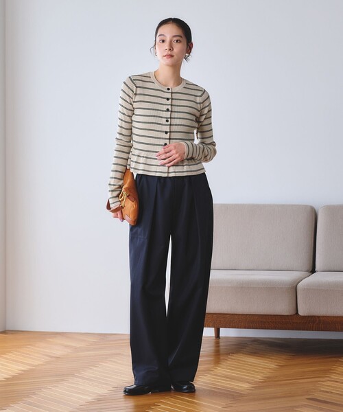 BEAUTY&YOUTH UNITED ARROWS(ビューティーアンドユースユナイテッドアローズ)の「【WEB限定 Wardrobe DAILY MINIMAL】ボーダー ペプラムニットカーディガン(カーディガン/ボレロ・レディース・ナチュラル/ブラック/ダークブラウン・FREE)」の11枚目の写真