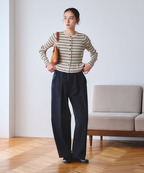 BEAUTY&YOUTH UNITED ARROWS(ビューティーアンドユースユナイテッドアローズ)の「【WEB限定 Wardrobe DAILY MINIMAL】ボーダー ペプラムニットカーディガン(カーディガン/ボレロ・レディース・ナチュラル/ブラック/ダークブラウン・FREE)」の12枚目の写真