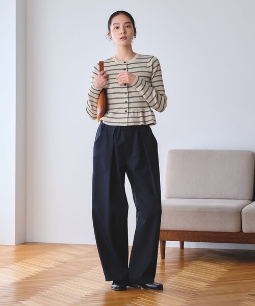 BEAUTY&YOUTH UNITED ARROWS(ビューティーアンドユースユナイテッドアローズ)の「【WEB限定 Wardrobe DAILY MINIMAL】ボーダー ペプラムニットカーディガン(カーディガン/ボレロ・レディース・ナチュラル/ブラック/ダークブラウン・FREE)」の13枚目の写真