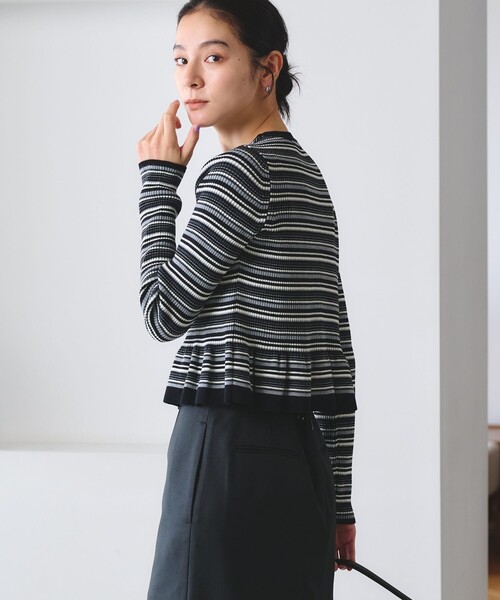 BEAUTY&YOUTH UNITED ARROWS(ビューティーアンドユースユナイテッドアローズ)の「【WEB限定 Wardrobe DAILY MINIMAL】ボーダー ペプラムニットカーディガン(カーディガン/ボレロ・レディース・ナチュラル/ブラック/ダークブラウン・FREE)」の15枚目の写真