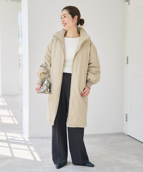 Spick & Span(スピックアンドスパン)の「撥水ツイルパデッドパフスリーブコート(その他アウター・レディース・ベージュ/ブラック・38/36)」の4枚目の写真