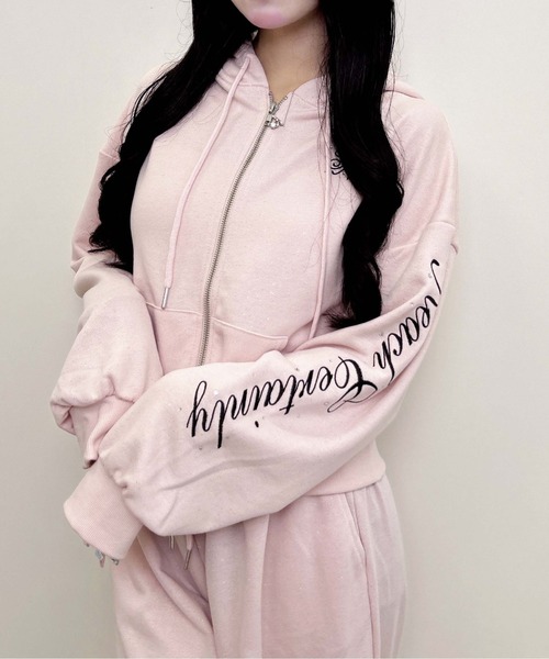 INGNI(イング)の「ラメスウェット刺繍パーカー(パーカー・レディース・グレー/ライトピンク/ブラック・M)」の3枚目の写真