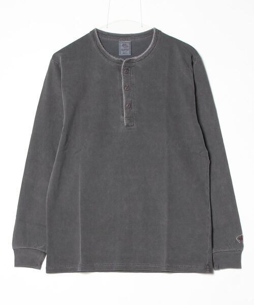 ALWAYS GOOD TIME(オルウェイズグッドタイム)の「【JEMORGAN/ジェーイーモーガン】 16/-OE天竺 ピグメント ヘンリーネック ロングスリーブTシャツ / ヴィンテージ加工(Tシャツ/カットソー・メンズ・ブラック/バーガンディー/イエロー/ダークブルー/オリーブ/ブラウン/オフホワイト・XL/M/L/S)」の2枚目の写真