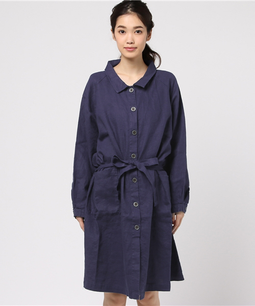 LBC（エルビーシー）の「平織りリネンステンカラーコート               （ステンカラーコート・レディース・オフホワイト/ブルー・MEDIUM）」の3枚目の写真