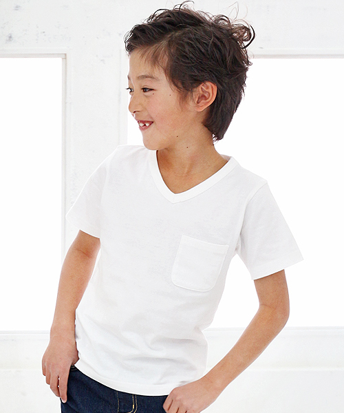 devirock（デビロック）の「パックT★Vネック無地半袖Tシャツ（Tシャツ/カットソー・キッズ・チャコール/ネイビー/テラコッタ/ピンク/ブラック/カーキ/杢グレー/ホワイト/グリーン系その他・100cm/130cm/120cm/150cm/140cm/160cm/110cm）」の2枚目の写真