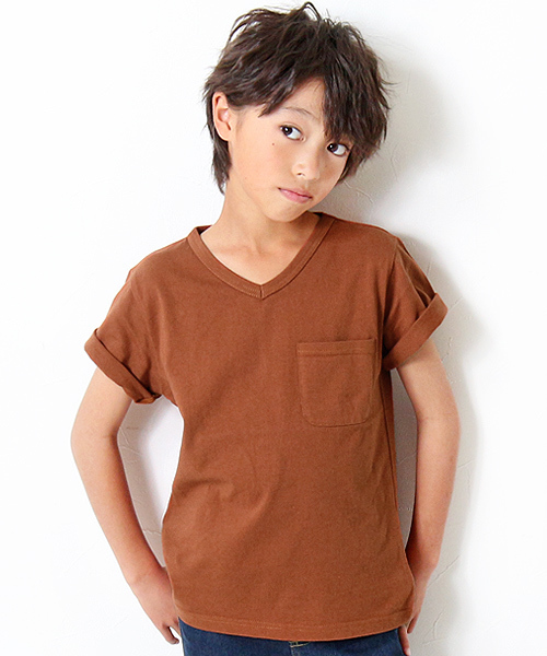 devirock（デビロック）の「パックT★Vネック無地半袖Tシャツ（Tシャツ/カットソー・キッズ・チャコール/ネイビー/テラコッタ/ピンク/ブラック/カーキ/杢グレー/ホワイト/グリーン系その他・100cm/130cm/120cm/150cm/140cm/160cm/110cm）」の6枚目の写真