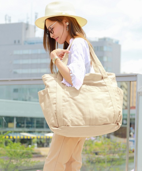 Fashion Letter（ファッションレター）の「キャンバストートバッグ マザーズバッグ（トートバッグ・レディース・ネイビー/ブラック/カーキ/ピンク/オフホワイト/グレー/ライトピンク/ライトイエロー/ライトブルー/アイボリー・FREE）」の18枚目の写真