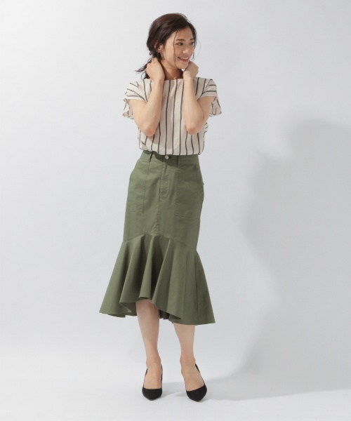 laboratory work（ラボラトリーワーク）の「ラッフル切替タイトスカート（スカート・レディース・ベージュ/カーキ/ブラック・MEDIUM）」の20枚目の写真