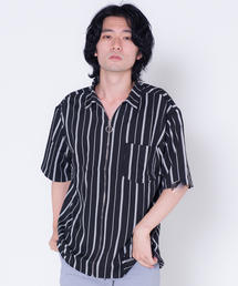 GGD SELECT / リングZIP ストライプ半袖シャツ