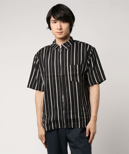 GGD SELECT(ジージーディー セレクト)の「GGD SELECT / リングZIP ストライプ半袖シャツ(シャツ/ブラウス・メンズ・ブラック/ダークブラウン/ネイビー/ブルー・M/L)」の7枚目の写真