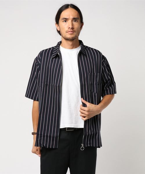 GGD SELECT(ジージーディー セレクト)の「GGD SELECT / リングZIP ストライプ半袖シャツ(シャツ/ブラウス・メンズ・ブラック/ダークブラウン/ネイビー/ブルー・M/L)」の9枚目の写真