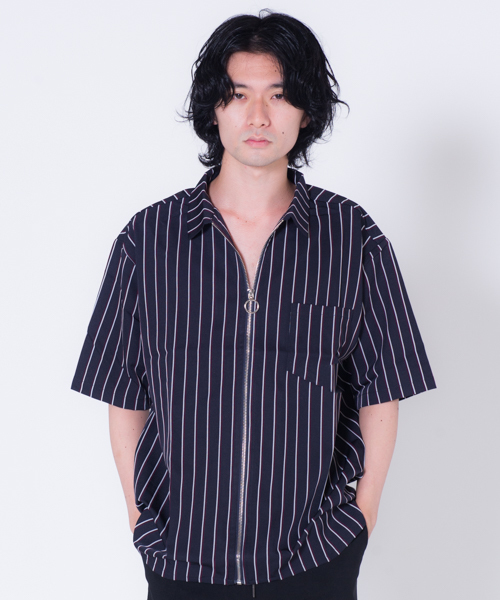GGD SELECT(ジージーディー セレクト)の「GGD SELECT / リングZIP ストライプ半袖シャツ(シャツ/ブラウス・メンズ・ブラック/ダークブラウン/ネイビー/ブルー・M/L)」の11枚目の写真