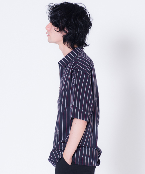 GGD SELECT(ジージーディー セレクト)の「GGD SELECT / リングZIP ストライプ半袖シャツ(シャツ/ブラウス・メンズ・ブラック/ダークブラウン/ネイビー/ブルー・M/L)」の12枚目の写真