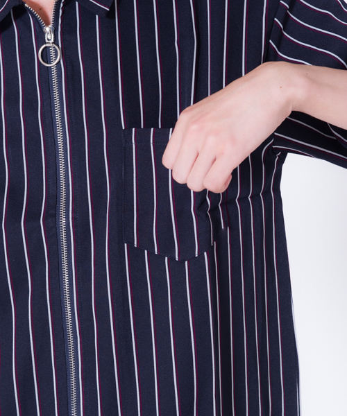 GGD SELECT(ジージーディー セレクト)の「GGD SELECT / リングZIP ストライプ半袖シャツ(シャツ/ブラウス・メンズ・ブラック/ダークブラウン/ネイビー/ブルー・M/L)」の17枚目の写真