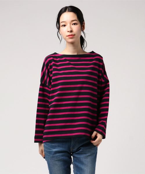 AMERICAN HOLIC（アメリカンホリック）の「ドロップショルダーボーダープルオーバー（Tシャツ/カットソー・レディース・アイボリー/ピンク/キャメル/ブラック/カーキ/ネイビー・FREE）」の6枚目の写真