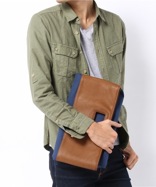 WEGO（ウィゴー）の「WEGO/キャンバスハーフクラッチバッグ（クラッチバッグ・メンズ・ホワイト/ブラック/ブラウン/ネイビー・FREE）」の5枚目の写真