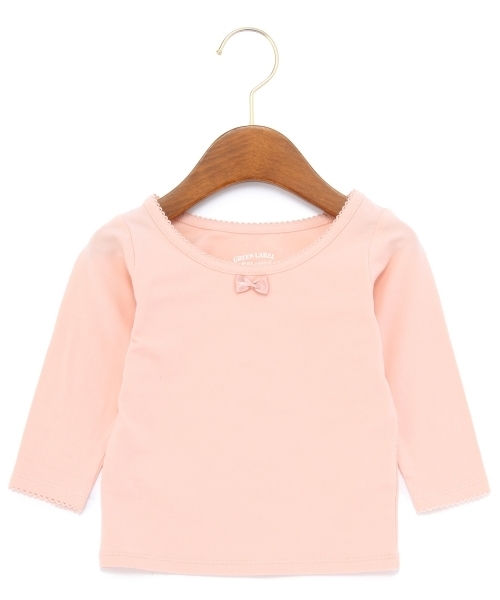 green label relaxing（グリーンレーベルリラクシング）の「【KIDS】ベアテン インナーTシャツ 7ブソデ（Tシャツ/カットソー・キッズ・ライトピンク/グレー・S/105/M/115/L/125/95）」の2枚目の写真