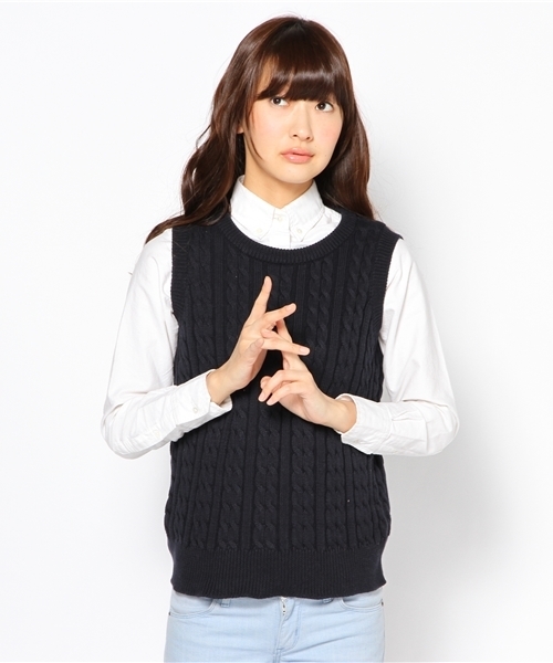 BEAMS BOY（ビームスボーイ）の「○BEAMS BOY / 7ゲージ ケーブル編み クルーベスト（ベスト・レディース・グレー/ベージュ/レッド系その他/ブルー系その他/ネイビー・ONE SIZE）」の4枚目の写真
