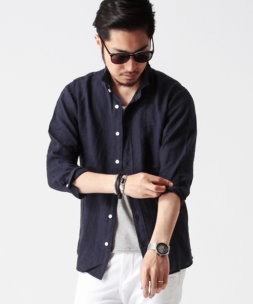 BEAMS（ビームス）の「○BEAMS / リネン 7分袖 カプリシャツ（シャツ/ブラウス・メンズ・ブルー/ネイビー/ピンク/ロイヤルブルー/オフホワイト・LARGE/SMALL/MEDIUM/X-LARGE/X-SMALL）」の3枚目の写真