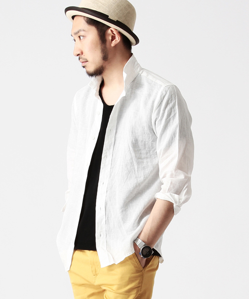 BEAMS（ビームス）の「○BEAMS / リネン 7分袖 カプリシャツ（シャツ/ブラウス・メンズ・ブルー/ネイビー/ピンク/ロイヤルブルー/オフホワイト・LARGE/SMALL/MEDIUM/X-LARGE/X-SMALL）」の2枚目の写真