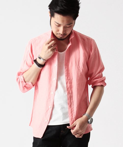 BEAMS（ビームス）の「○BEAMS / リネン 7分袖 カプリシャツ（シャツ/ブラウス・メンズ・ブルー/ネイビー/ピンク/ロイヤルブルー/オフホワイト・LARGE/SMALL/MEDIUM/X-LARGE/X-SMALL）」の5枚目の写真